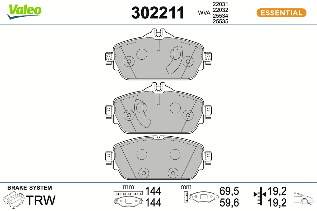 Jogo de 4 pastilhas de travão VALEO ref. 302211
